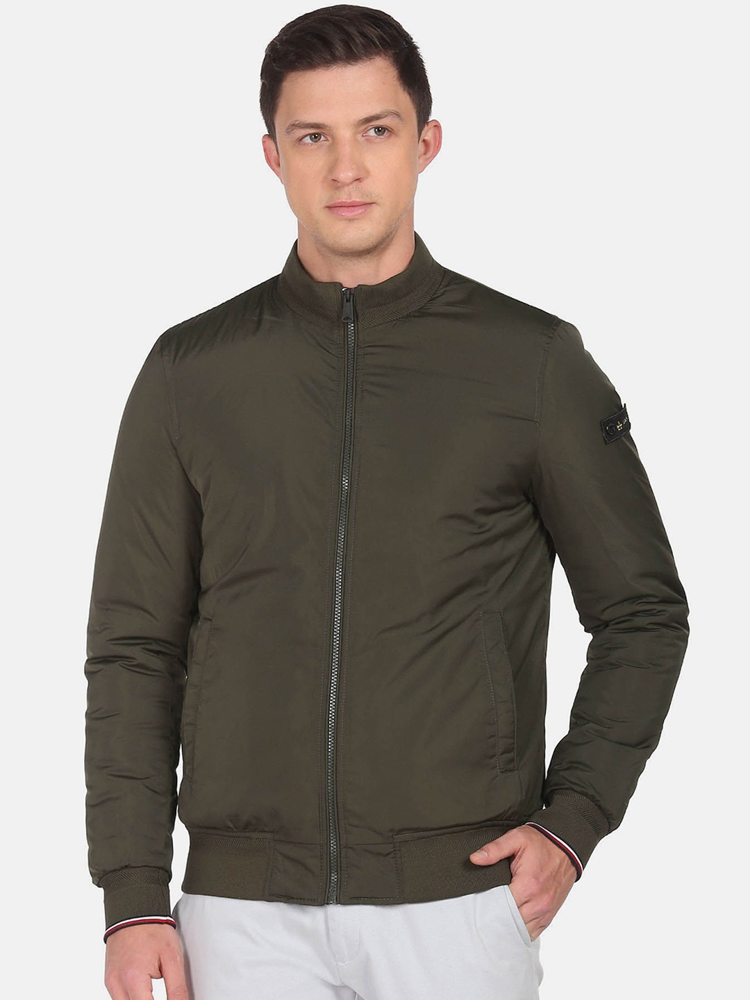 

Arrow Sport Stand Collar Bomber Jacket, Green