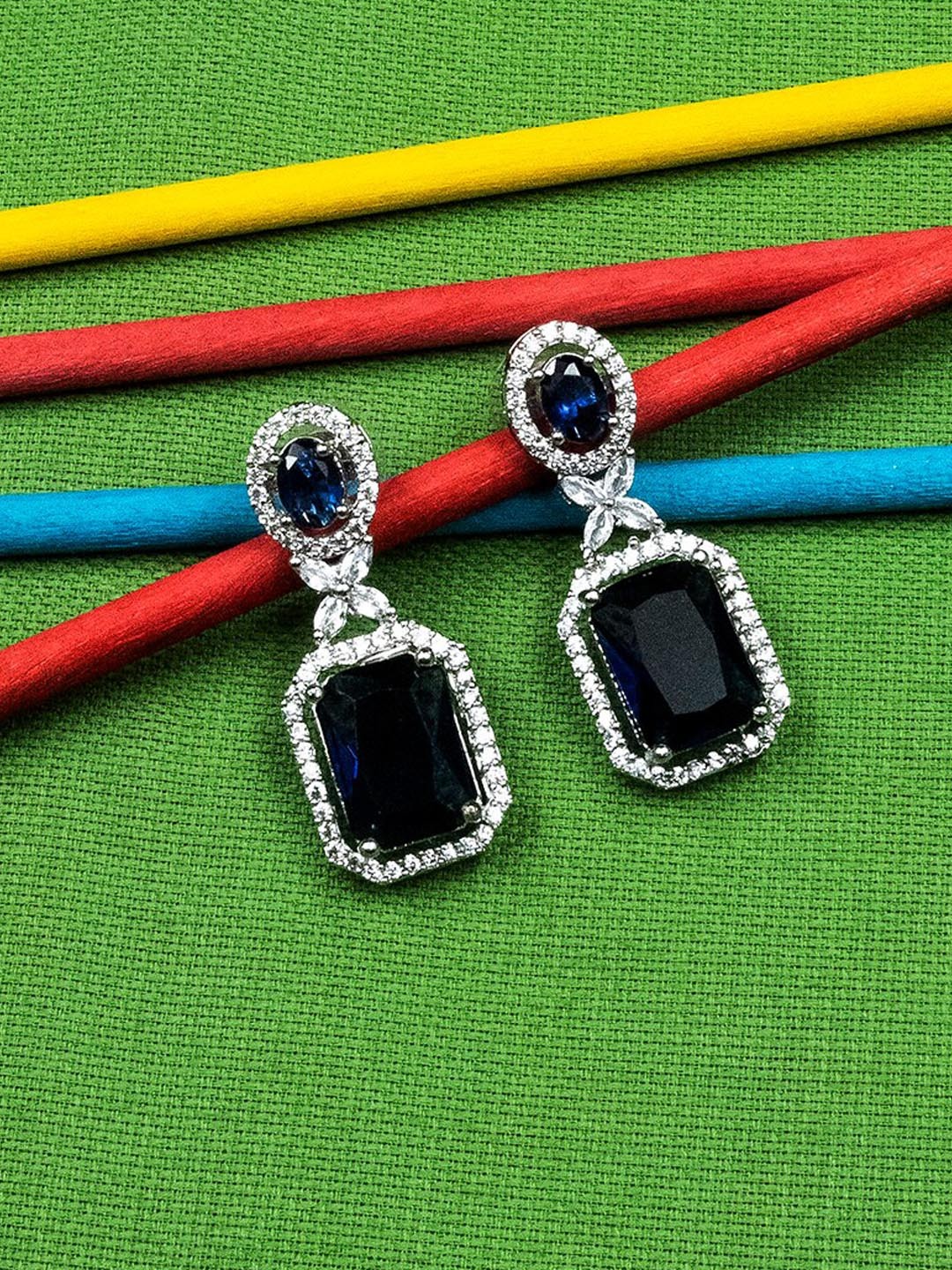 

StileAdda Silver-Plated Geometric Drop Earrings