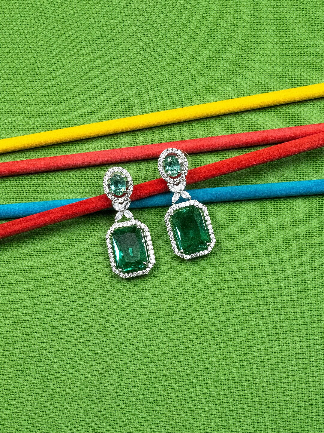 

StileAdda Silver-Plated Geometric Drop Earrings