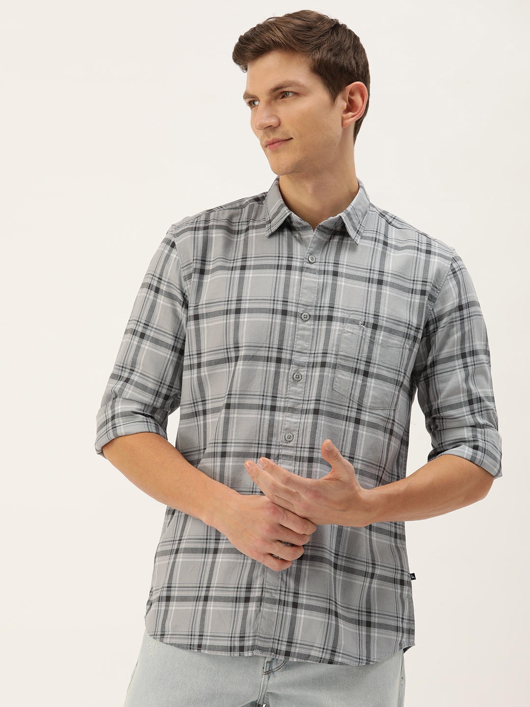 

Parx Slim Fit Checked Casual Shirt, Grey