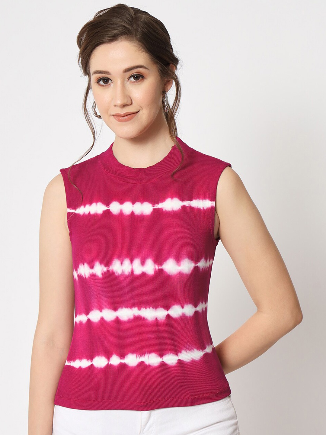 

CHARMGAL Tie And Dyed Sleeveless Regular Top, Magenta