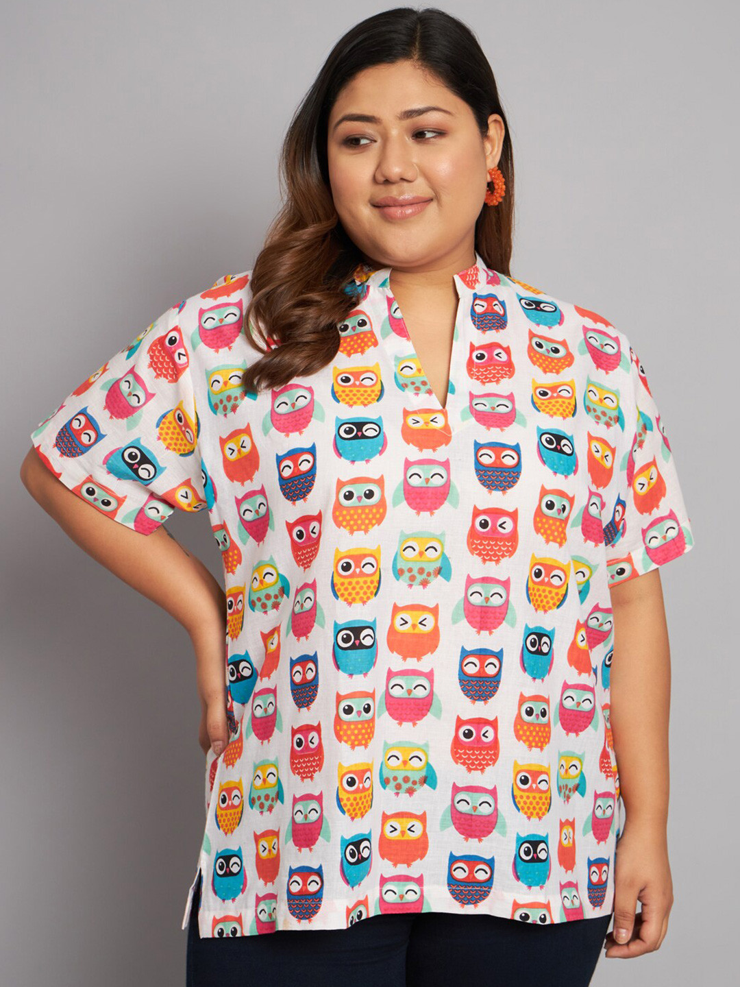 

KALINI Plus Size Graphic Printed Cotton Tunic, White
