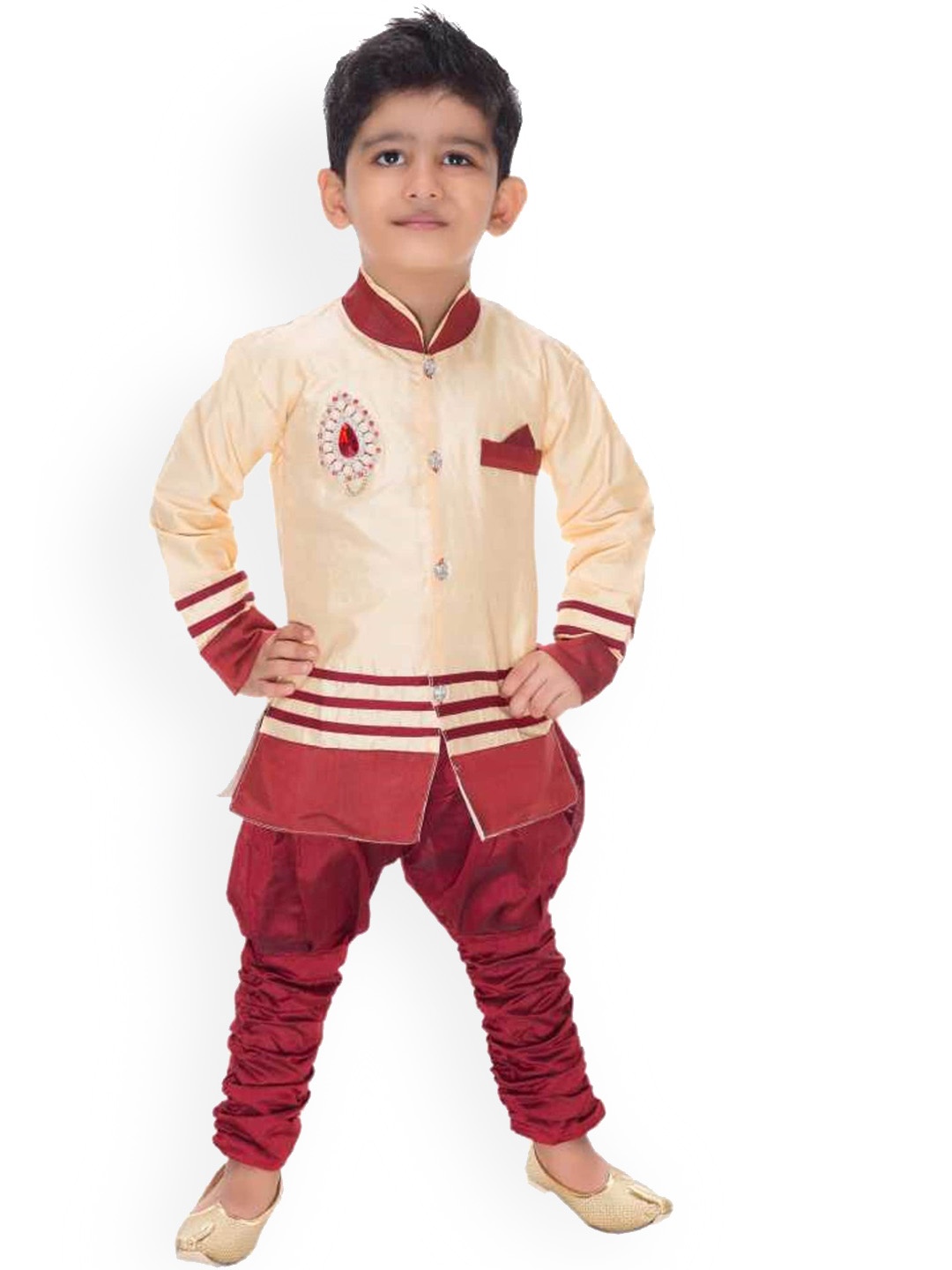 

CELEBRITY CLUB Boys Embroidered Sherwani Set, Beige