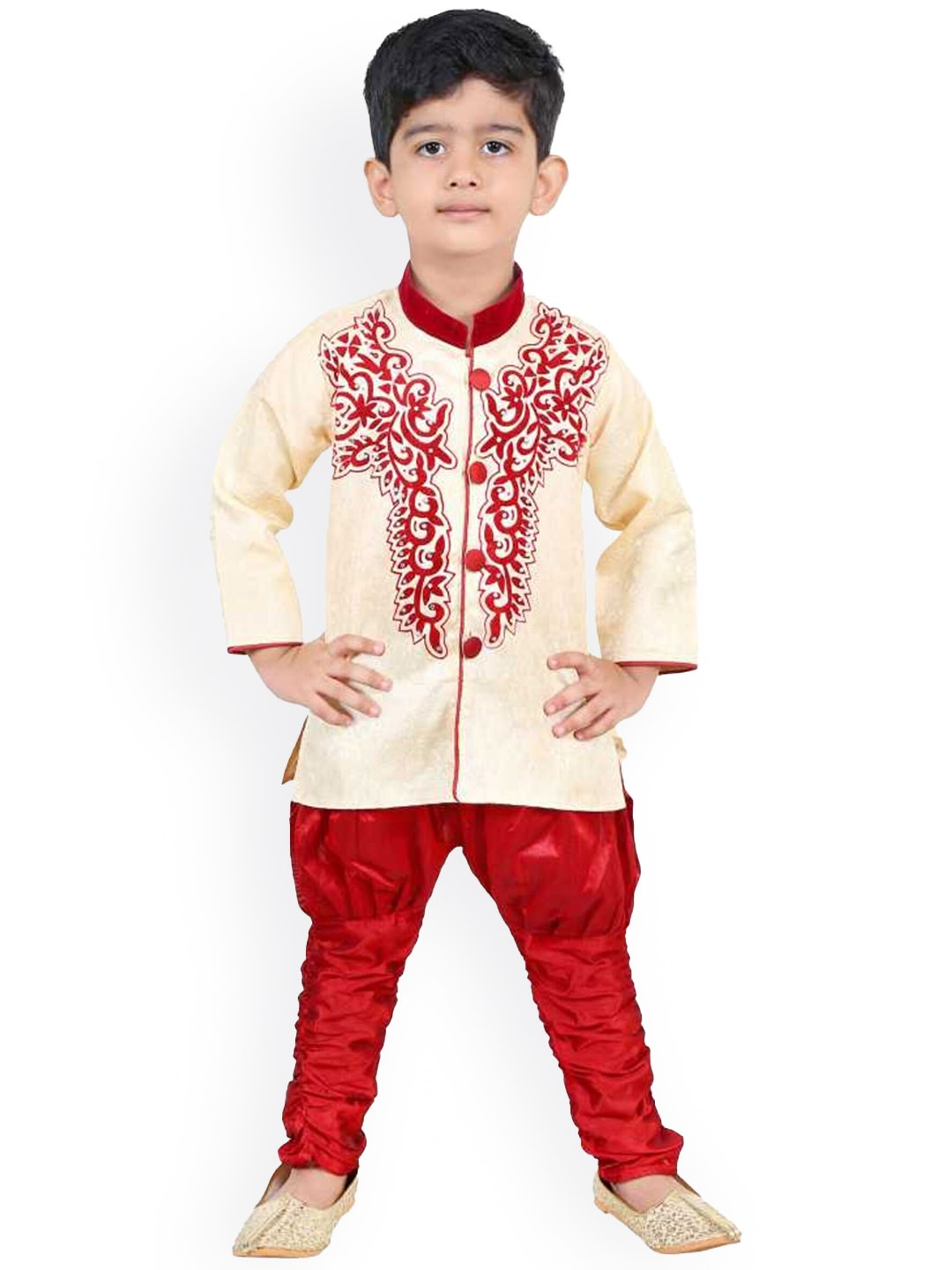

CELEBRITY CLUB Boys Embroidered Velvet Sherwani Set, Cream