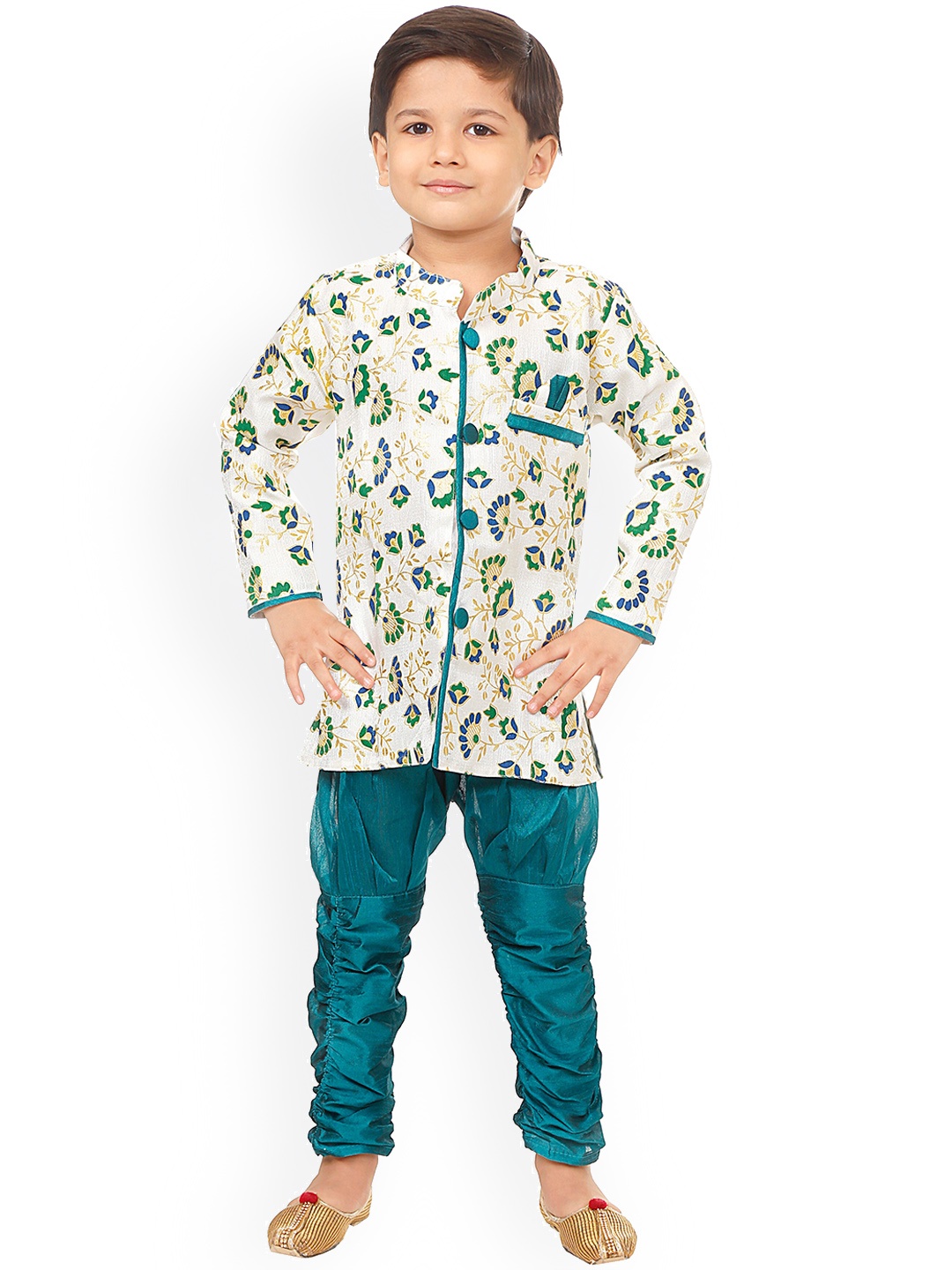 

CELEBRITY CLUB Boys Floral Printed Sherwani Set, Cream