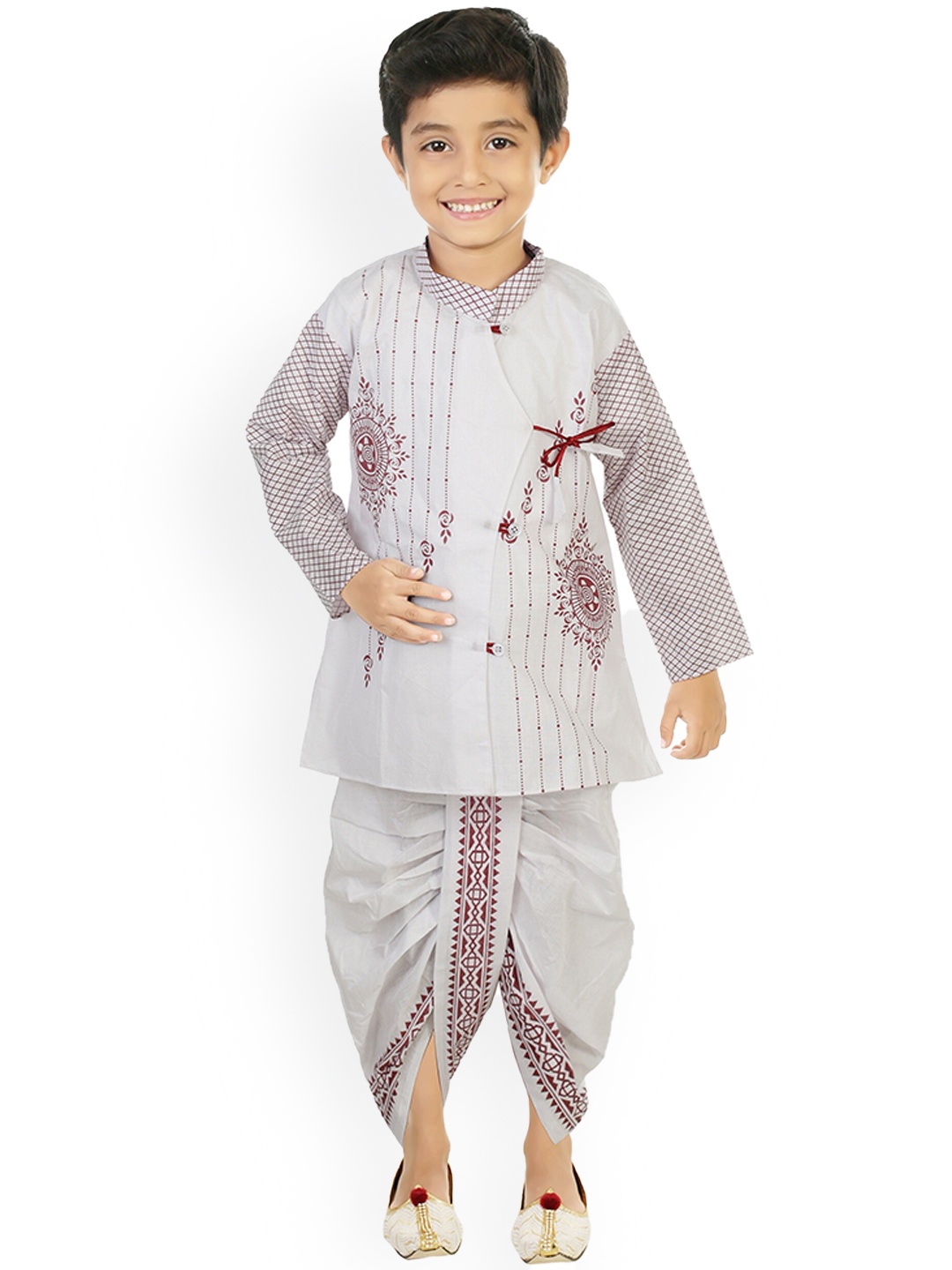 

CELEBRITY CLUB Boys Printed Cotton Sherwani, White