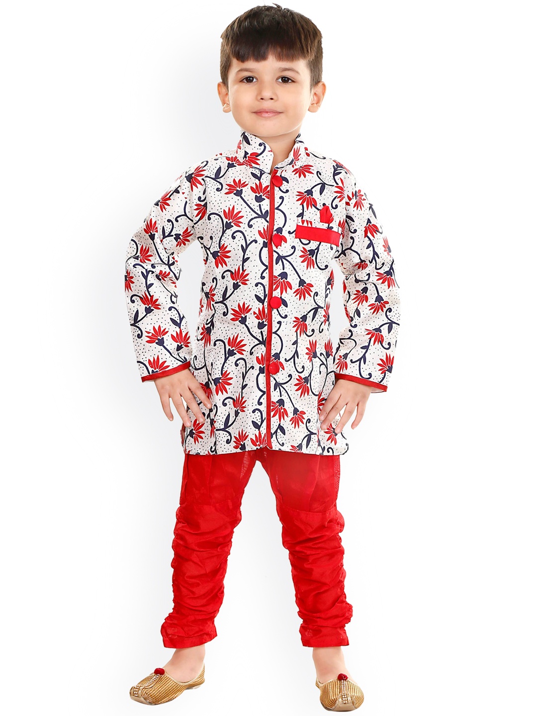

CELEBRITY CLUB Boys Floral Printed Sherwani Set, Red