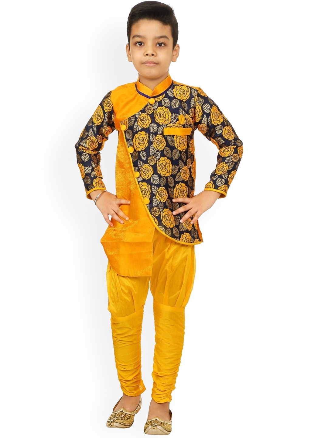 

CELEBRITY CLUB Self-Designed Velvet Sherwani Set, Yellow