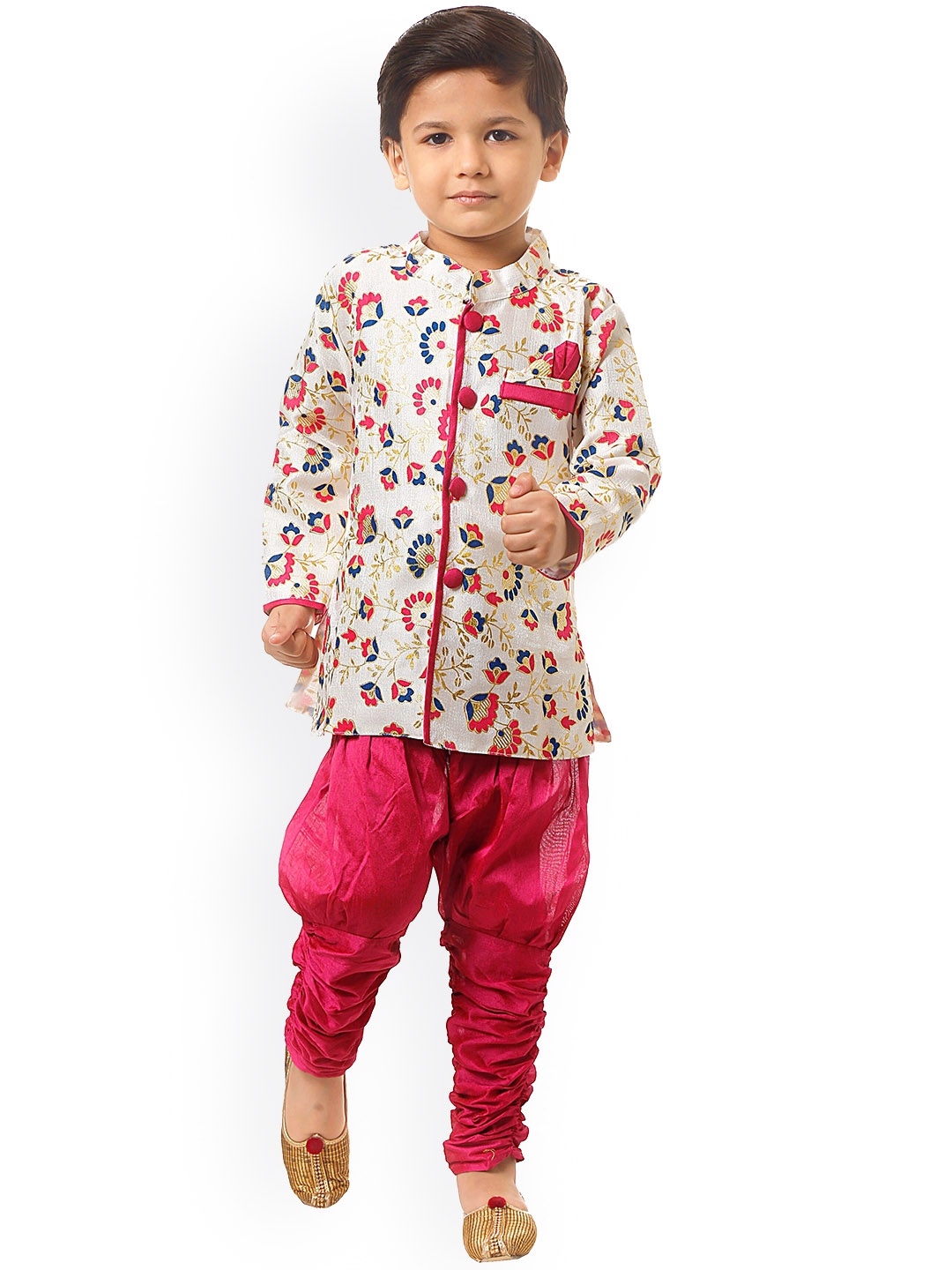 

CELEBRITY CLUB Boys Floral Printed Sherwani Set, Cream