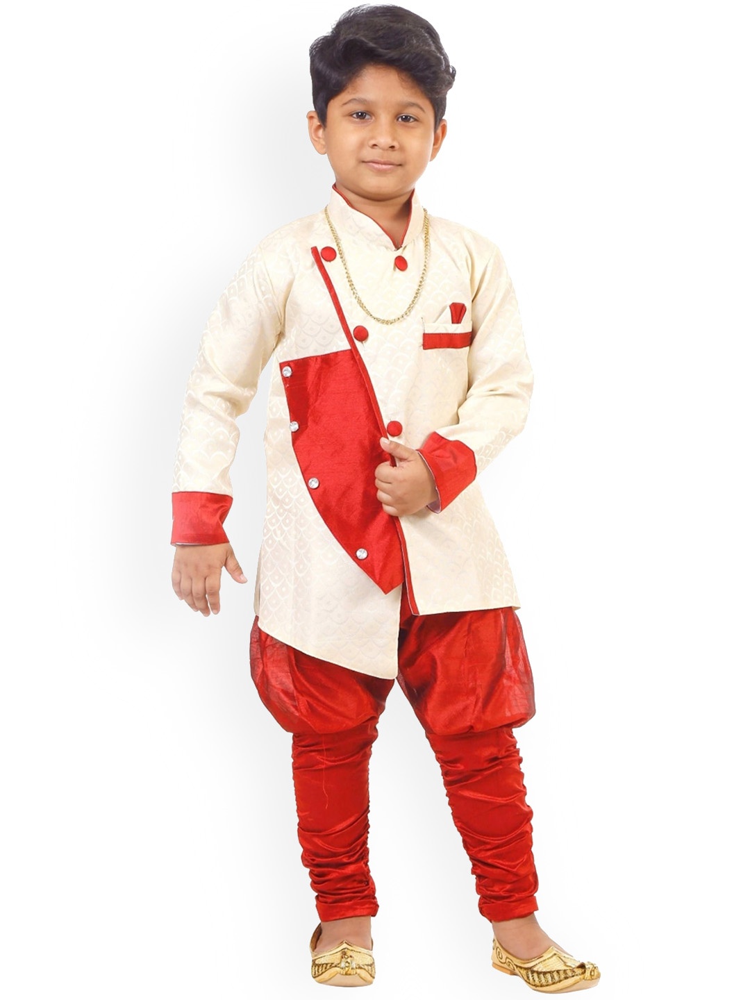 

CELEBRITY CLUB Boys Self-Design Sherwani Set, Cream