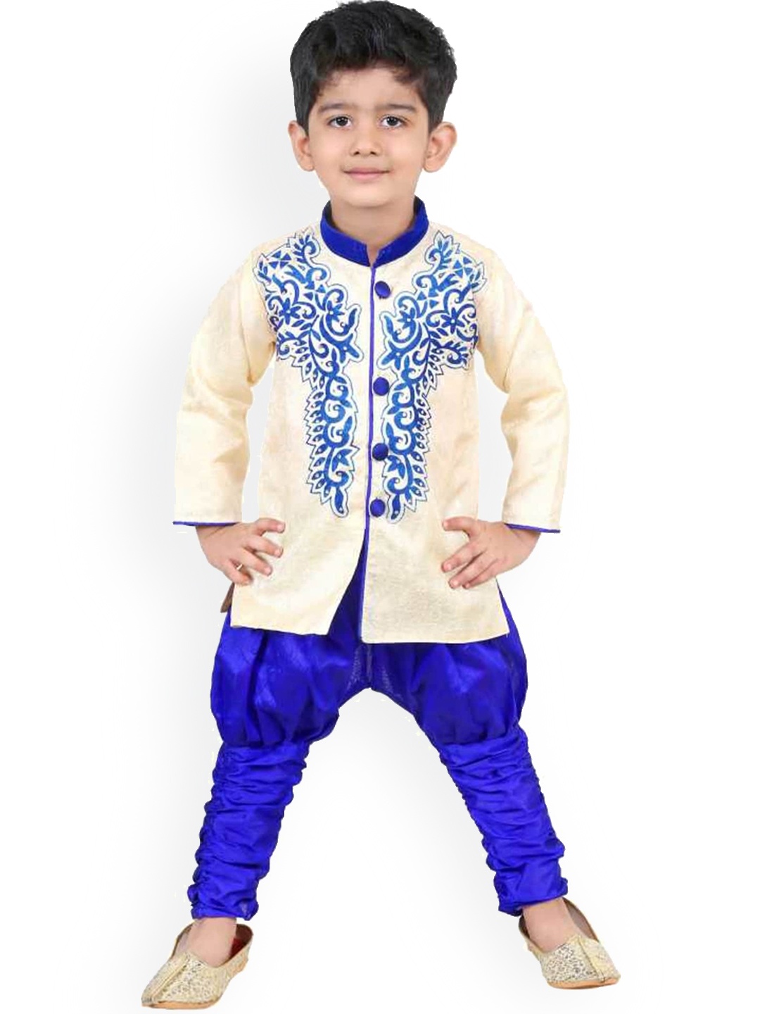 

CELEBRITY CLUB Boys Embroidered Velvet Sherwani Set, Cream