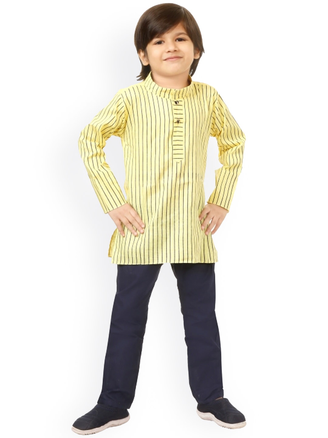 

CELEBRITY CLUB Boys Striped Cotton Sherwani Set, Yellow