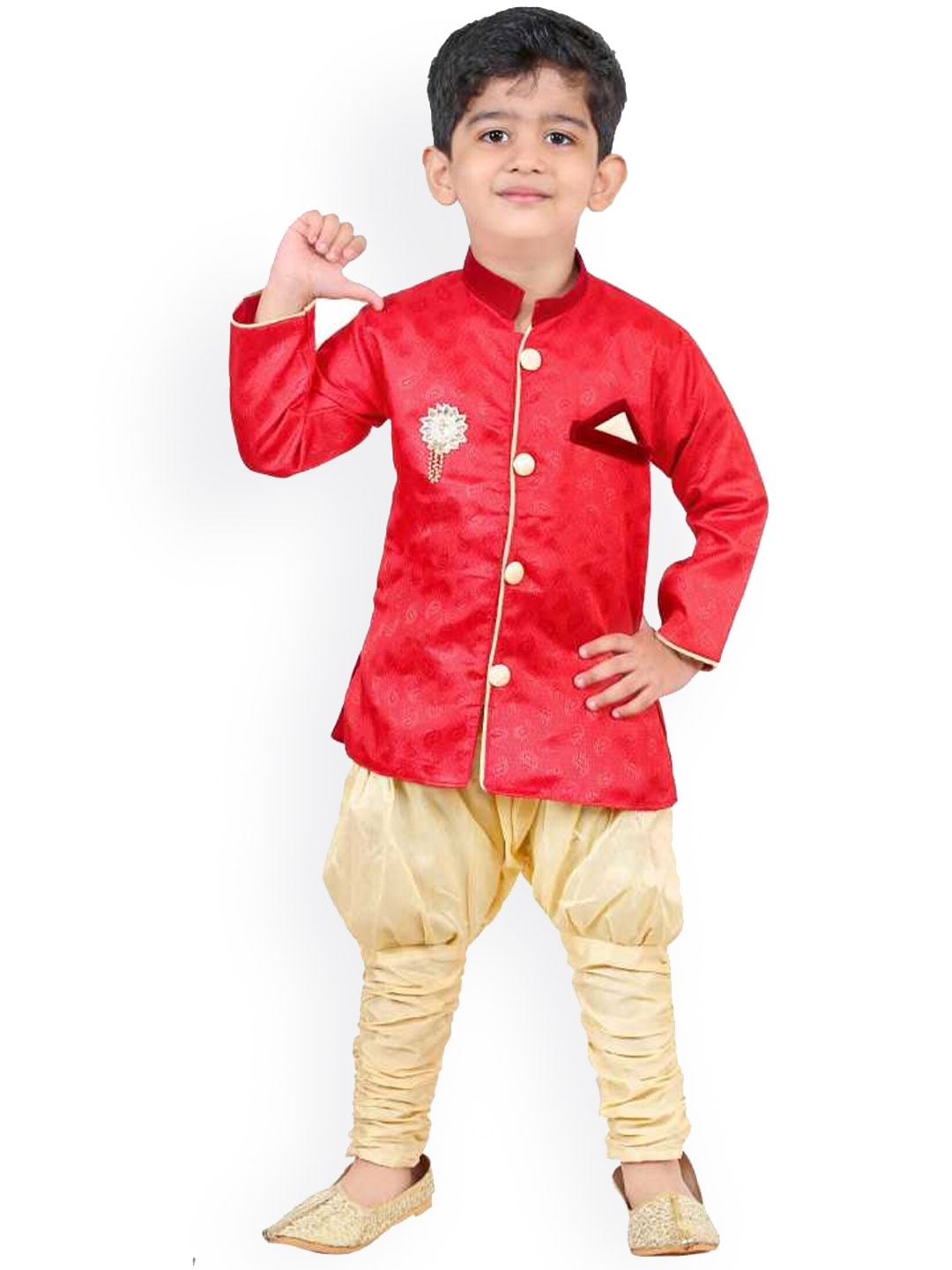 

CELEBRITY CLUB Boys Self Design Sherwani Set, Red