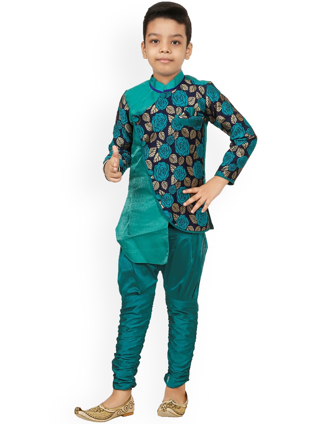 

CELEBRITY CLUB Boys Self-Designed Velvet Sherwani Set, Green