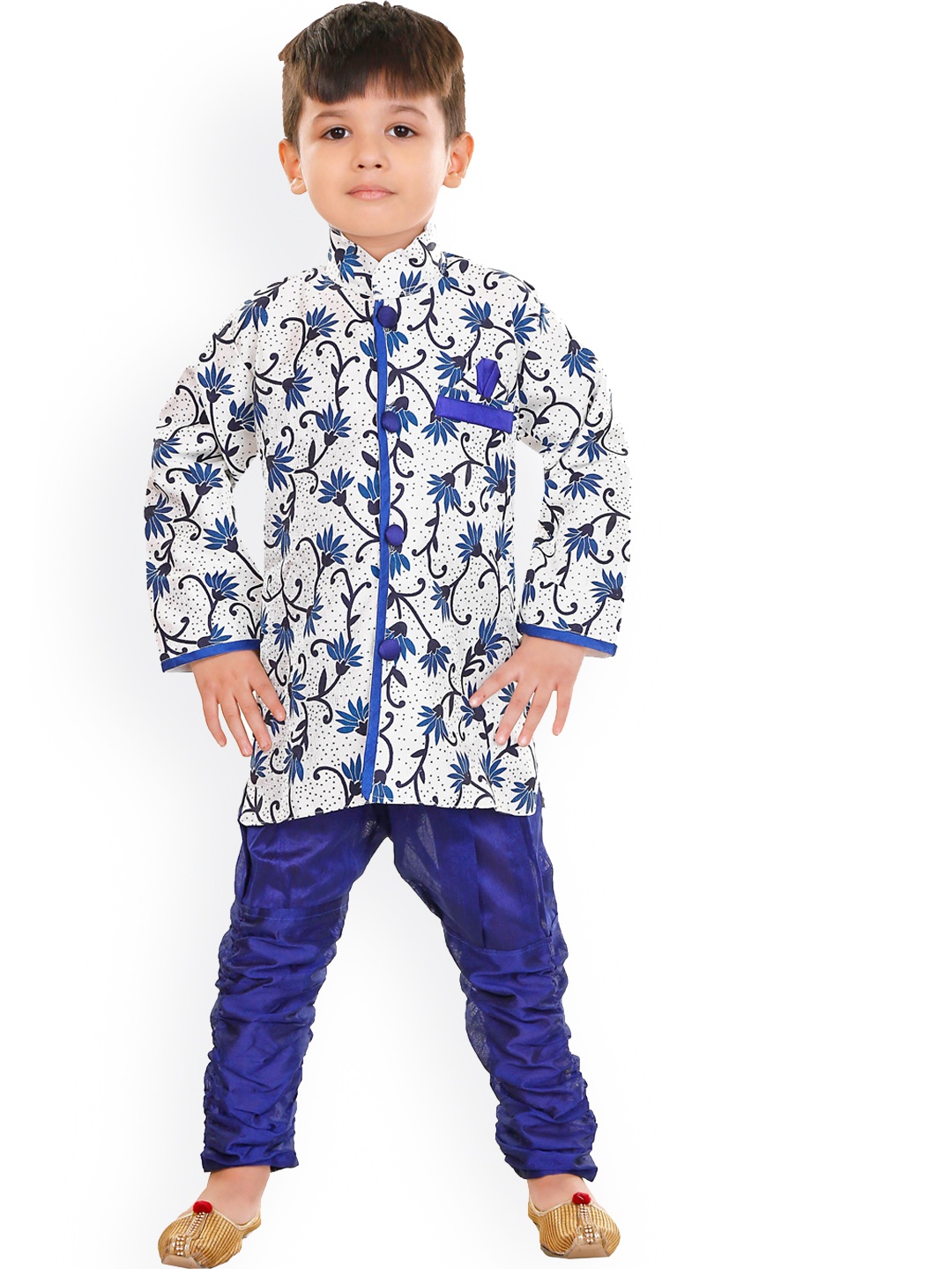 

CELEBRITY CLUB Boys Printed Sherwani Set, White
