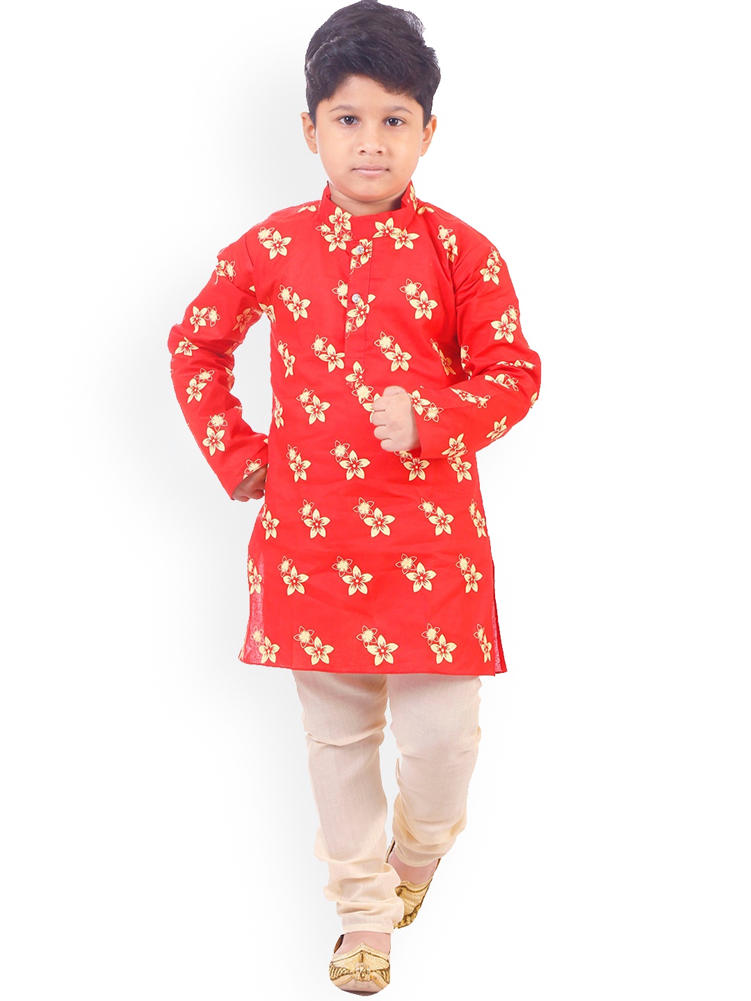 

CELEBRITY CLUB Boys Printed Regular Cotton Kurta With Churidar, Red