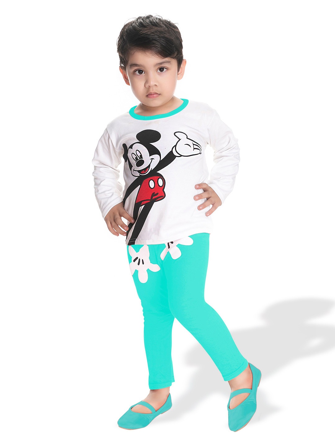 

BAESD Boys Mickey Mouse Printed Cotton T-shirt with Trousers, Green