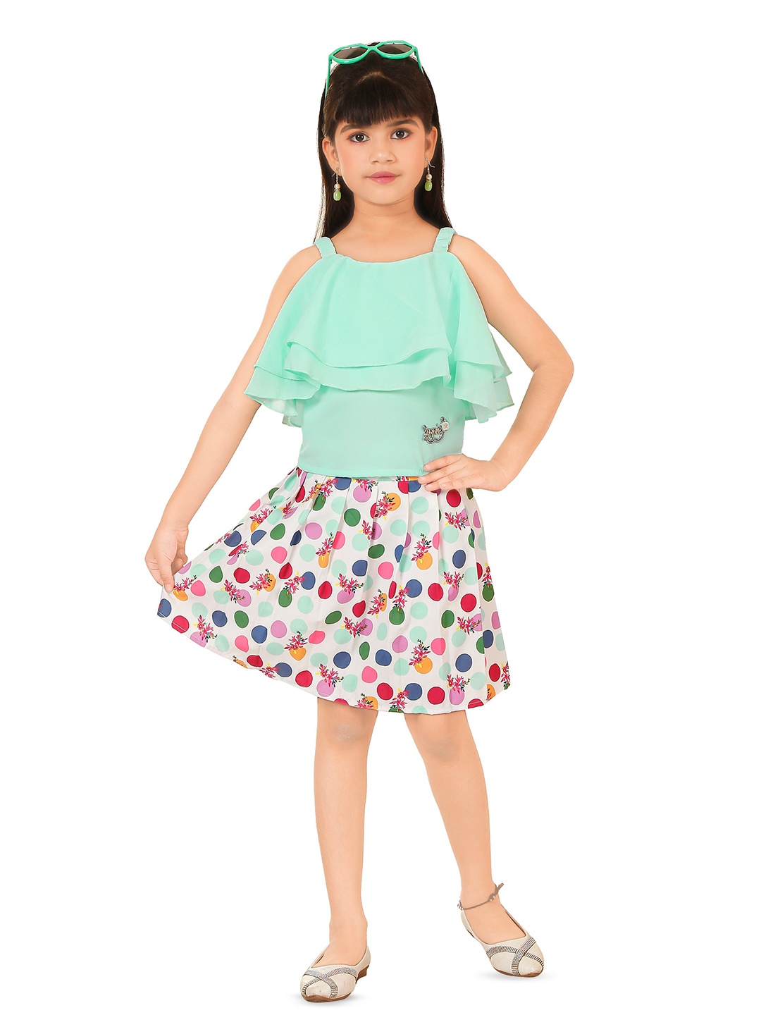 

BAESD Girls Floral Printed Top With Skirt, Green