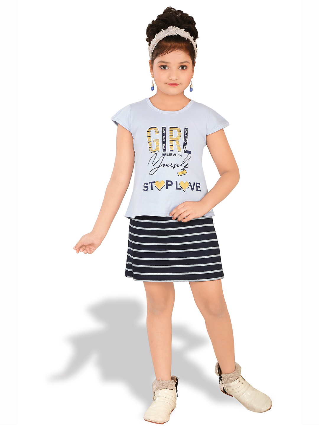 

BAESD Girls Typography Printed Top with Skirt, Blue