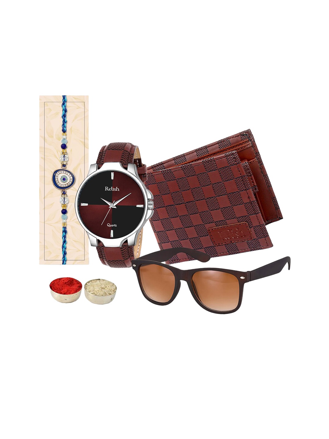 

Relish Evil-Eye Charm Rakhi With Watch & Wallet & Sunglass, Brown