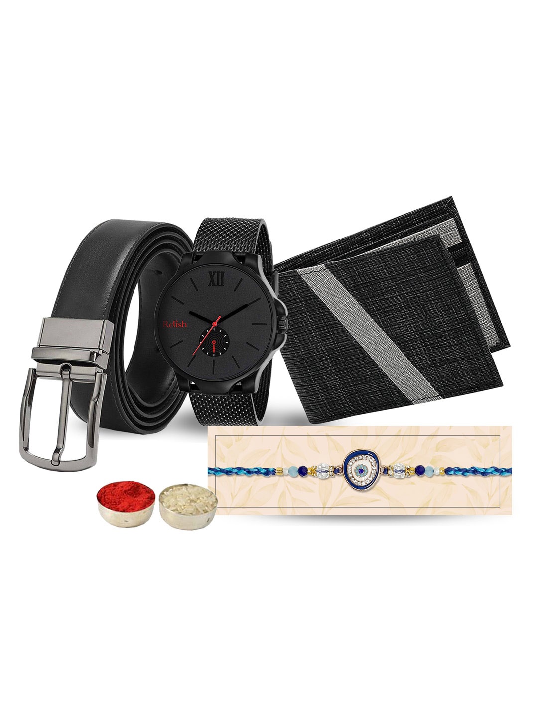 

Relish Men Set Of 4 Rakhi Gift Set, Black