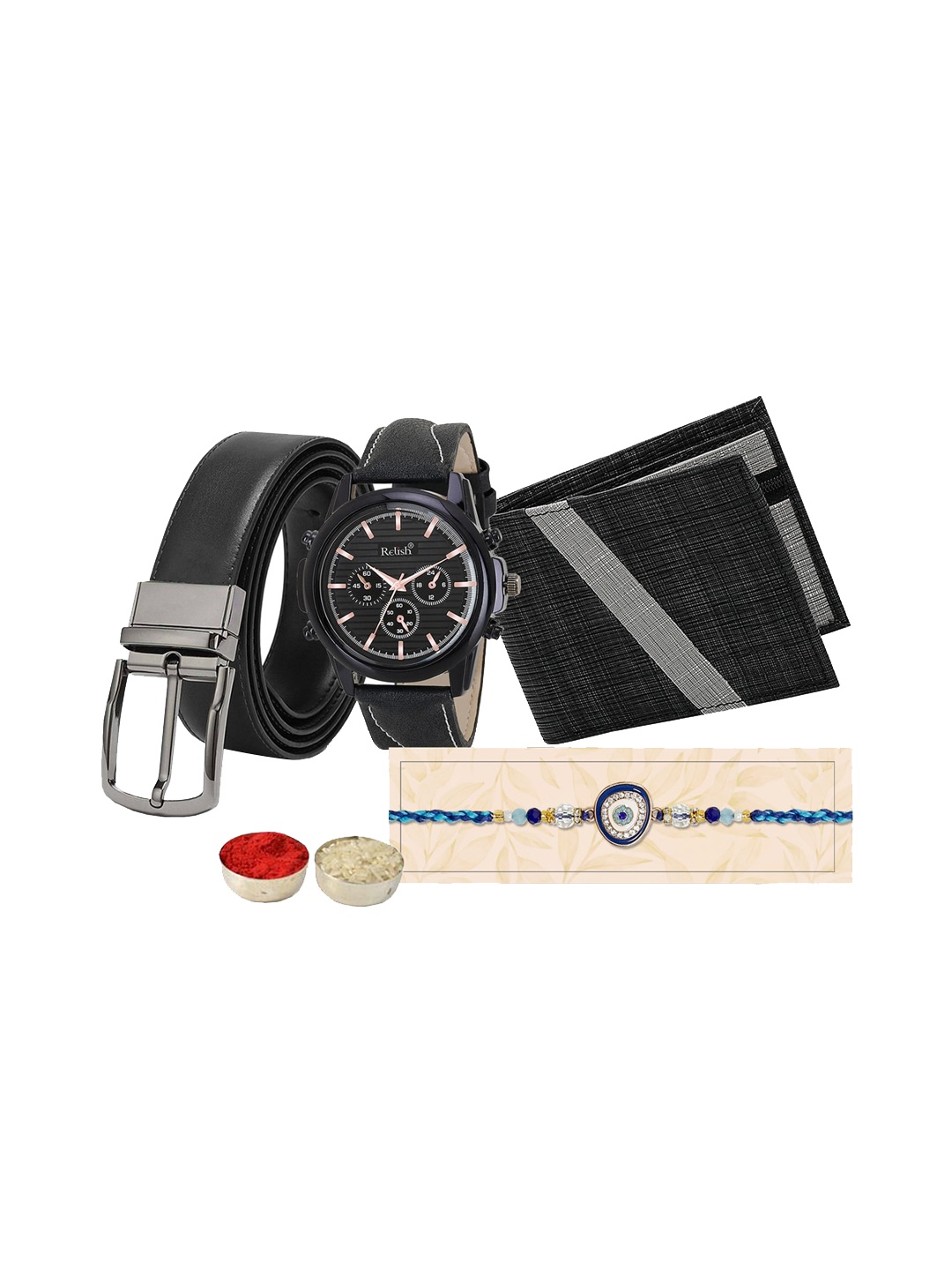 

Relish Men Set Of 4 Thread Rakhi Gift Set, Black