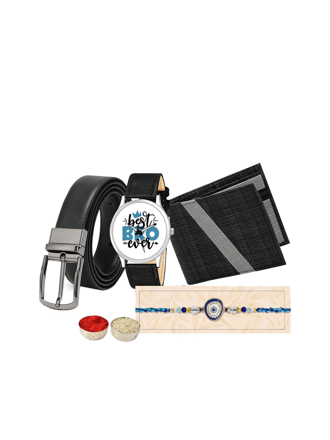 

Relish Men Set Of 4 Thread Rakhi Gift Set, Black
