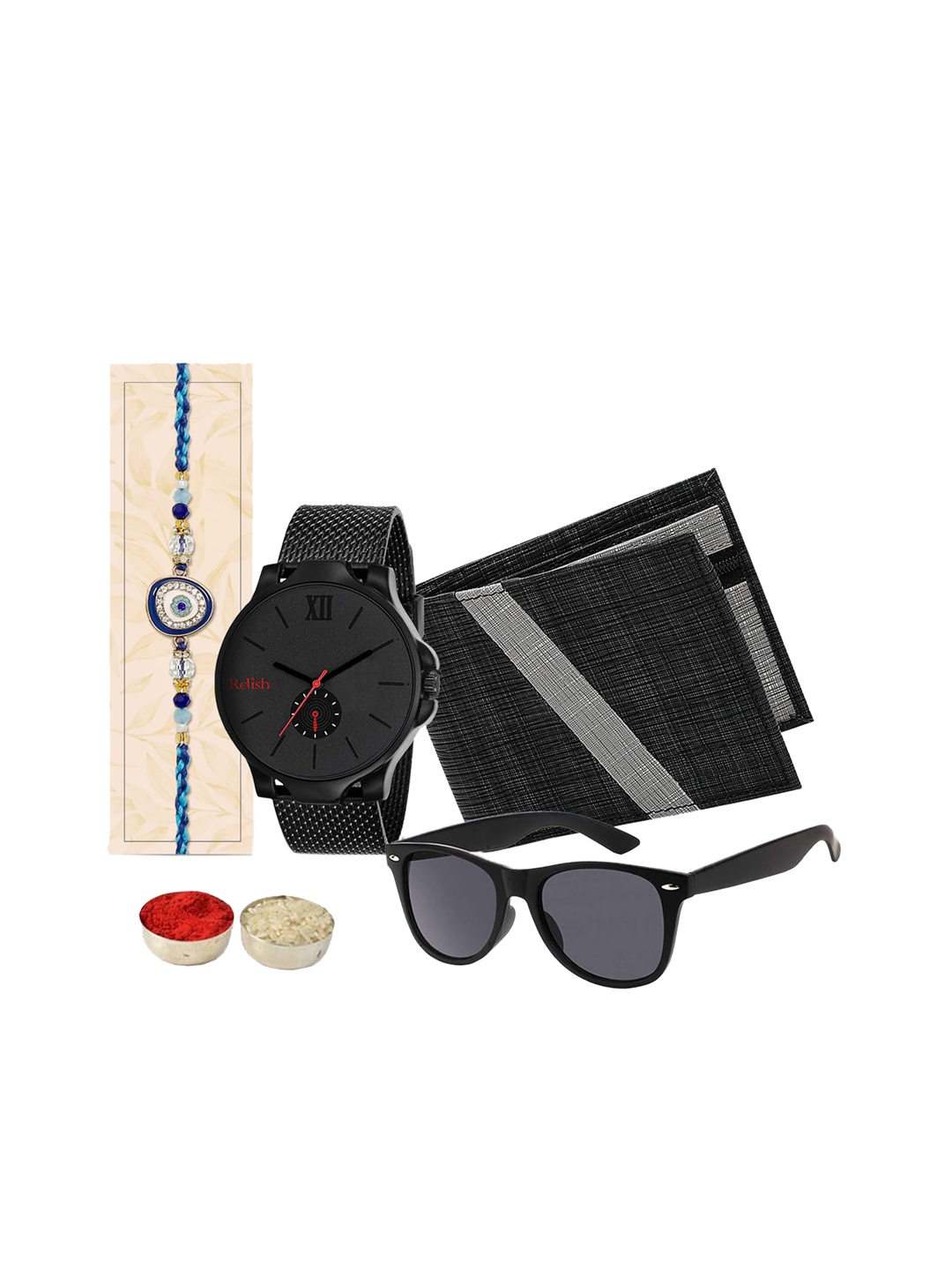 

Relish Men Set Of 4 Thread Rakhi Gift Set, Black