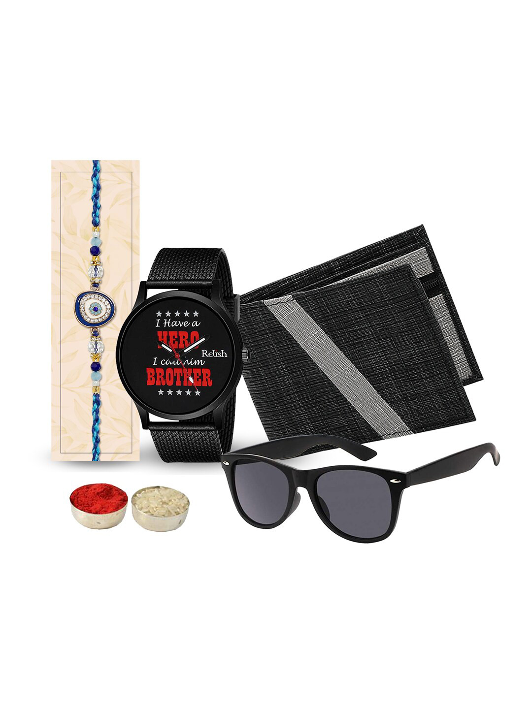 

Relish Men Set Of 4 Thread Rakhi Gift Set, Black