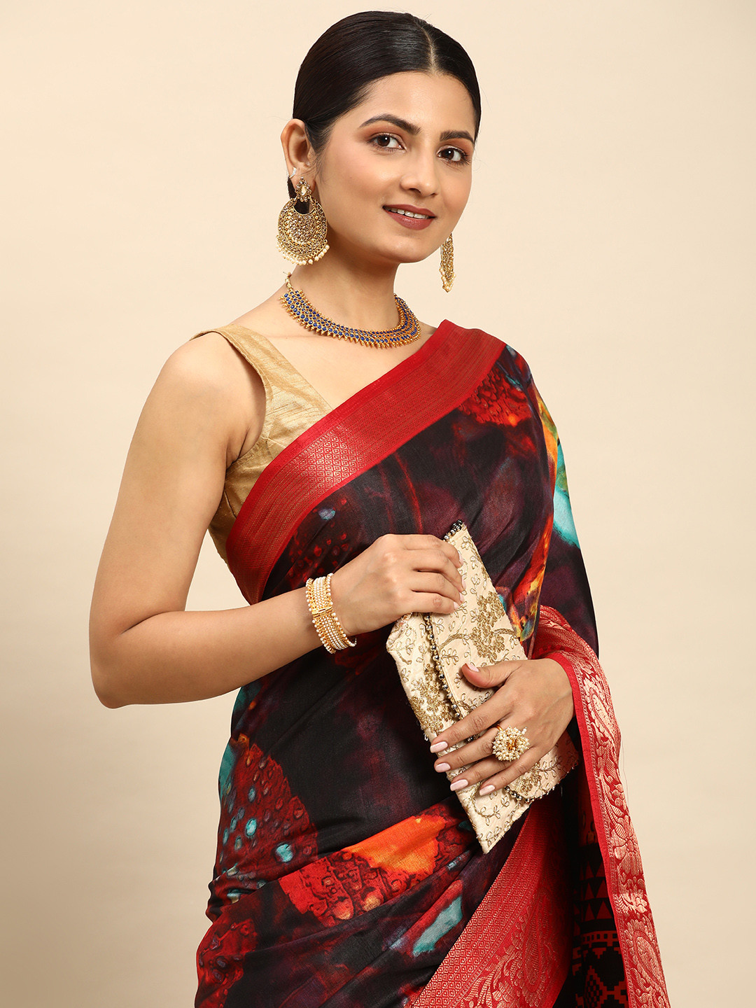 

Mitera Floral Jacquard Saree, Multi