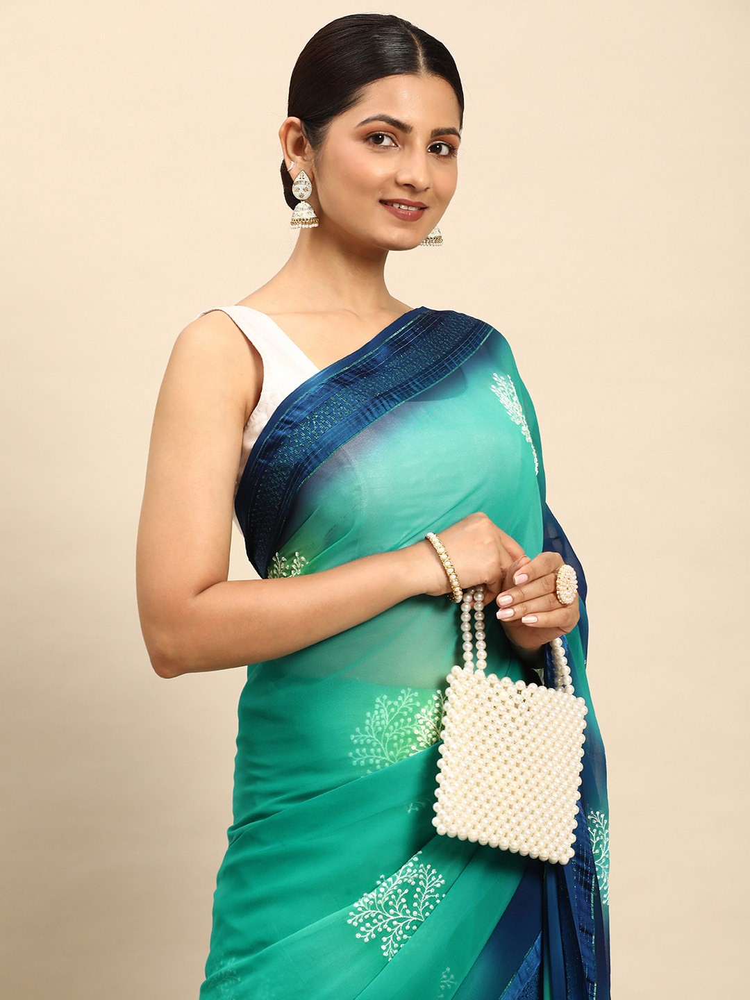 

Mitera Floral Zari Silk Blend Saree, Blue
