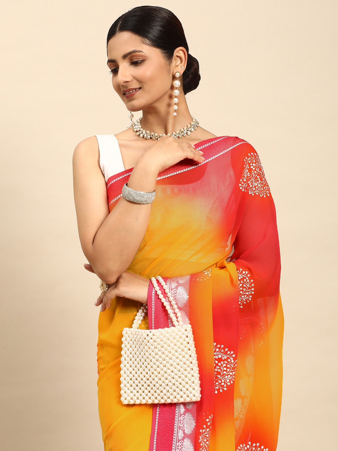 

Mitera Ethnic Motifs Embroidered Sequinned Saree, Yellow