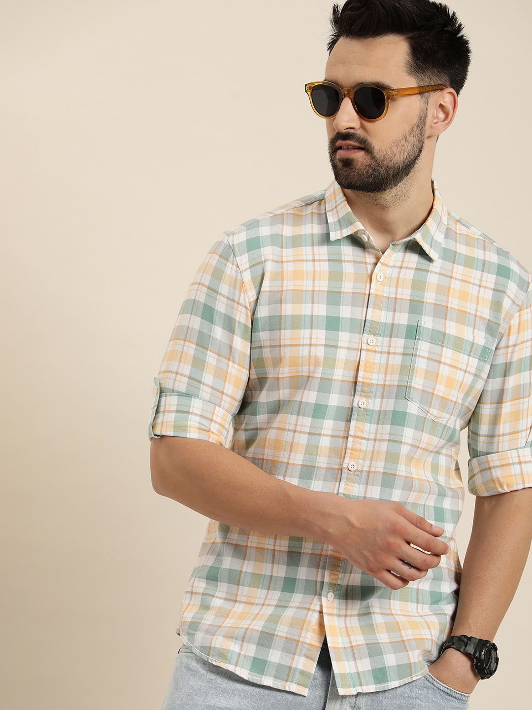 

Moda Rapido Men Slim Fit Opaque Checked Casual Shirt, Multi