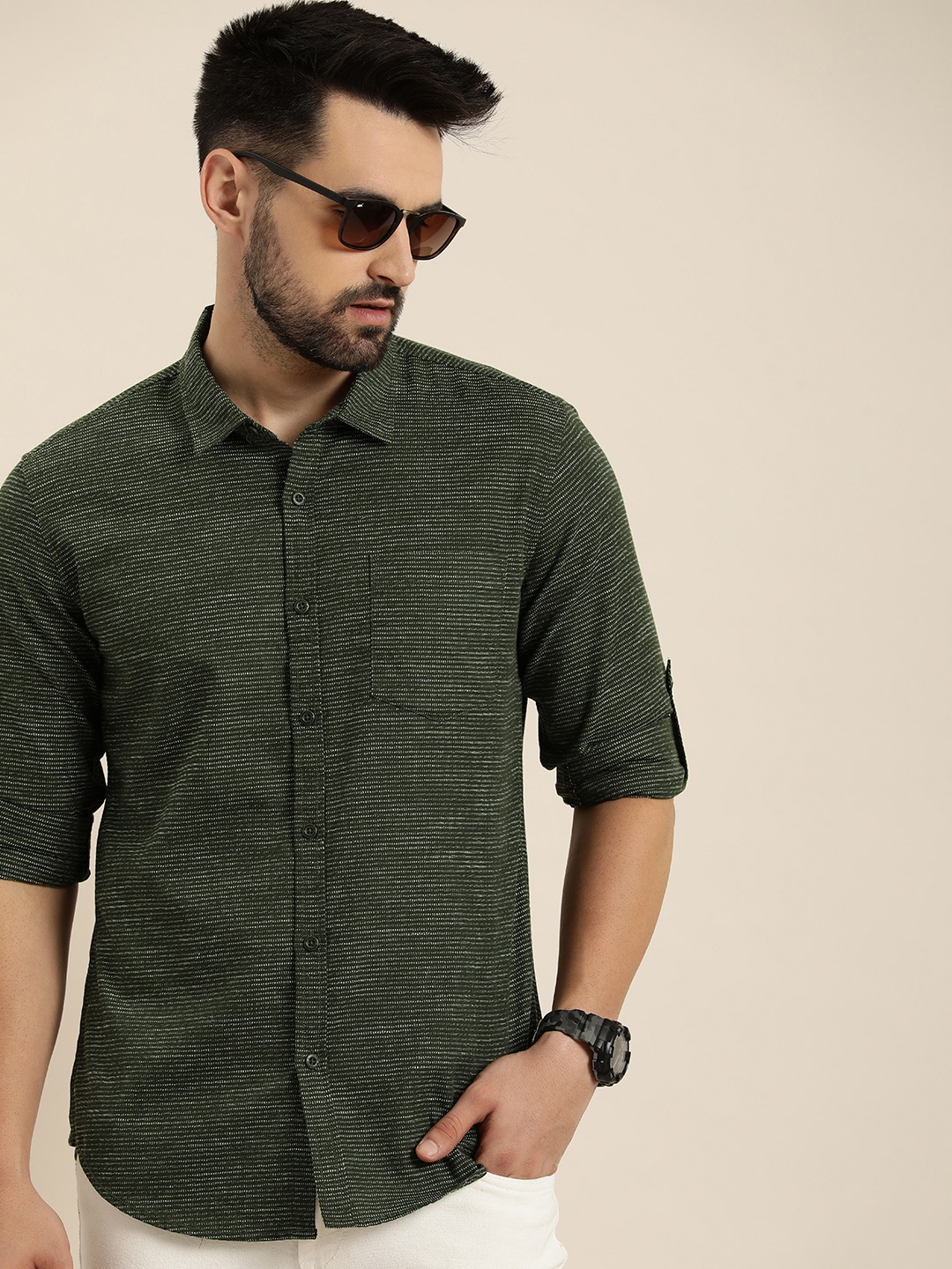 

Moda Rapido Men Slim Fit Opaque Casual Shirt, Green