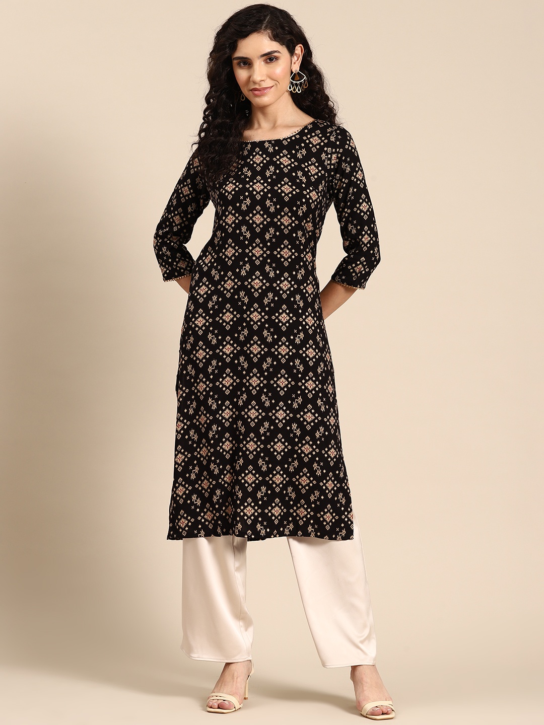 

Anouk Women Tribal Printed Kurta, Black