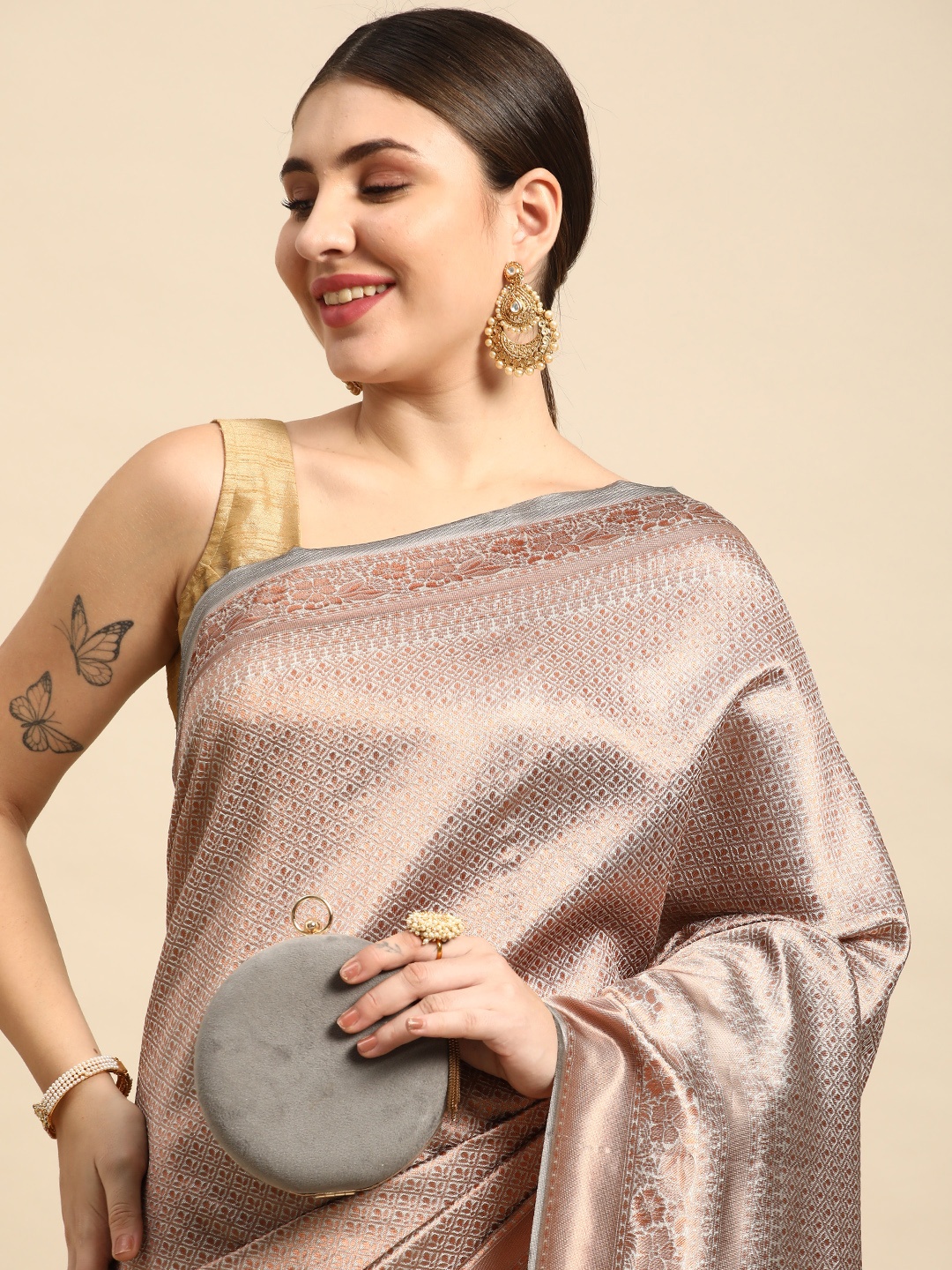 

TIEXA Ethnic Motifs Pure Silk Banarasi Saree, Off white