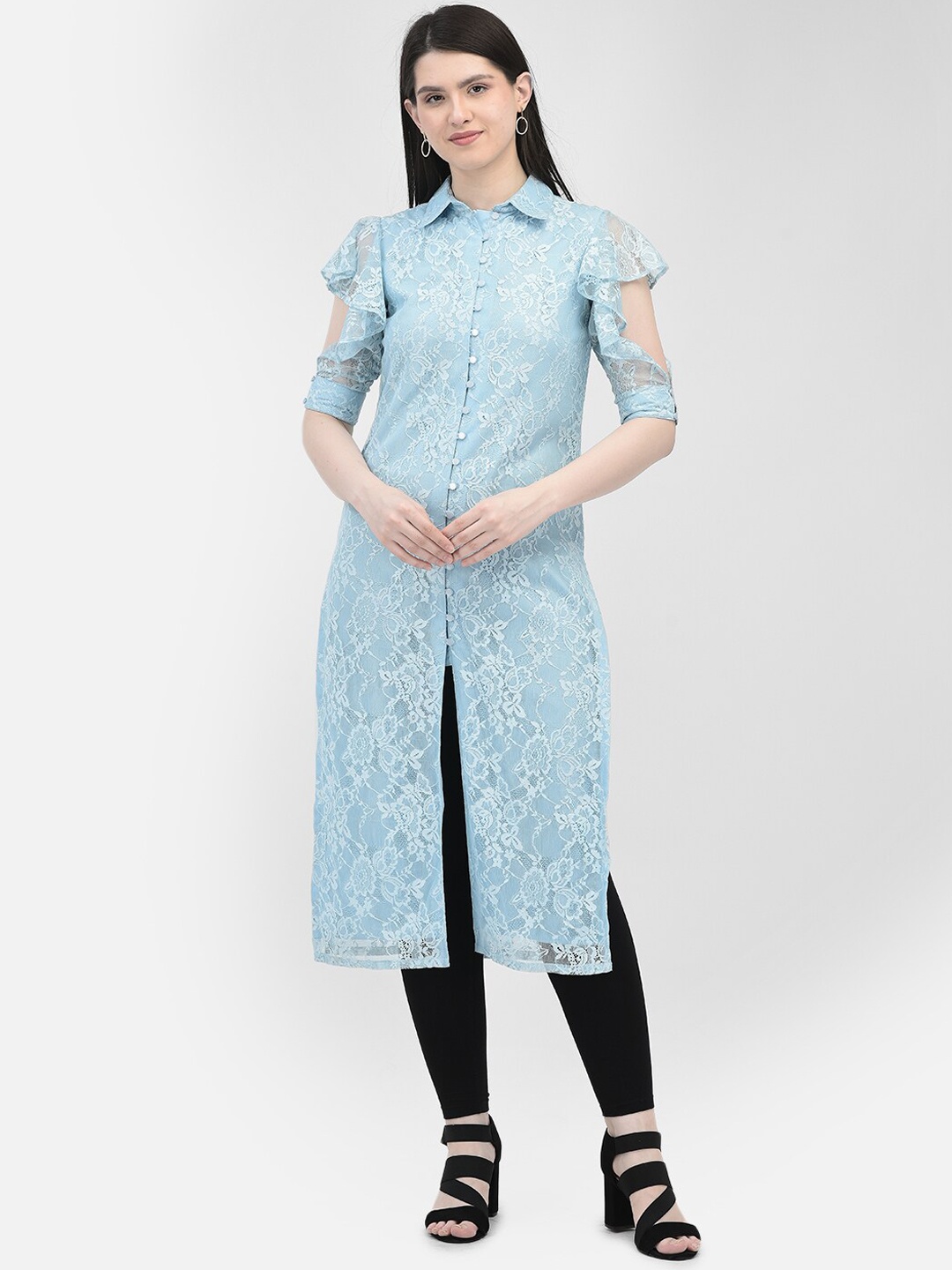 

Ojjasvi Woven Design Shirt Collar Slit Sleeves Kurta, Blue