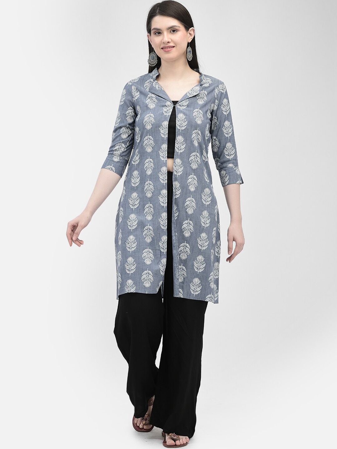 

Ojjasvi Floral Printed A-Line Cotton Kurta, Blue