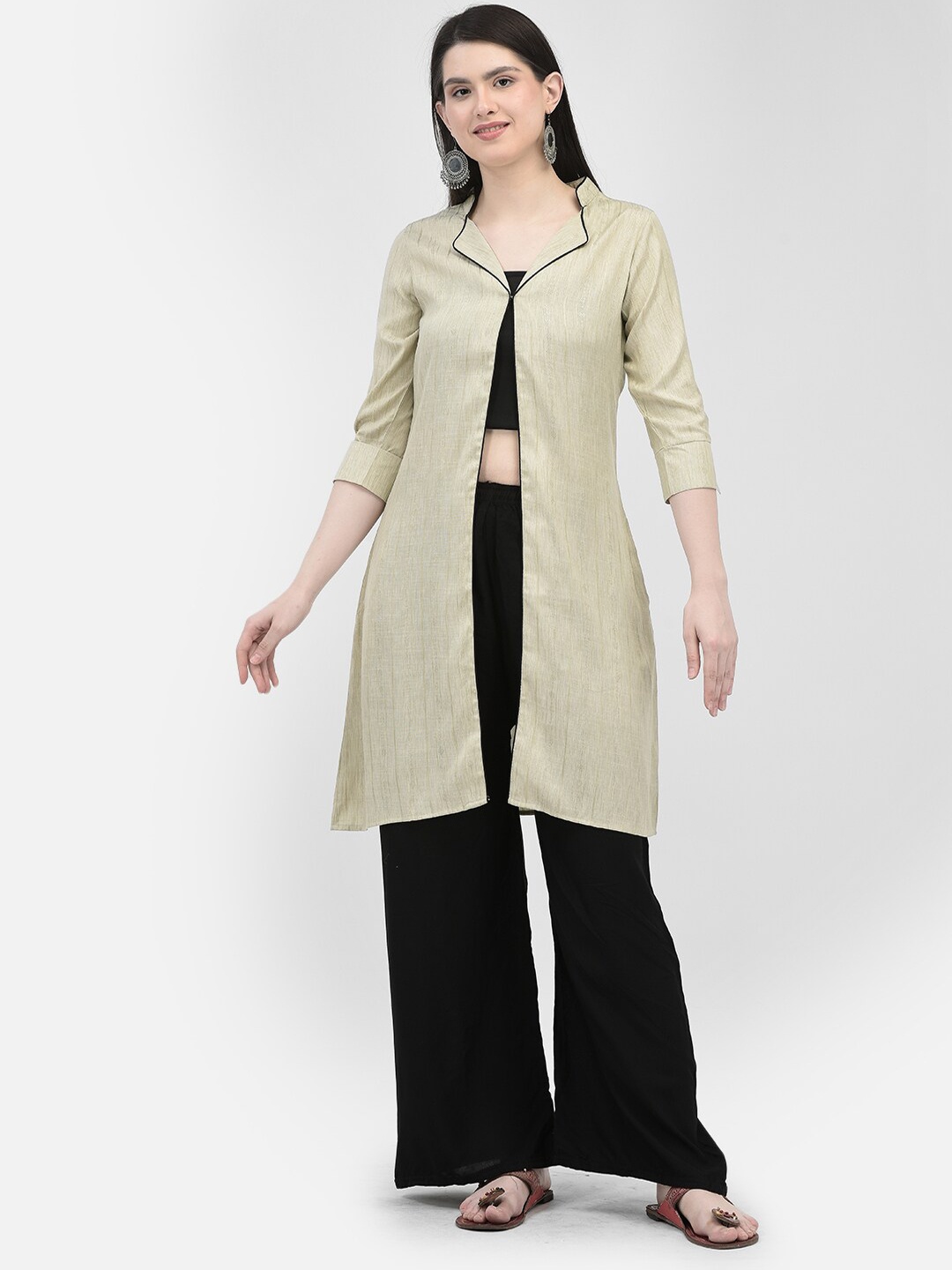 

Ojjasvi Mandarin Collar A-Line Cotton Kurta, Beige