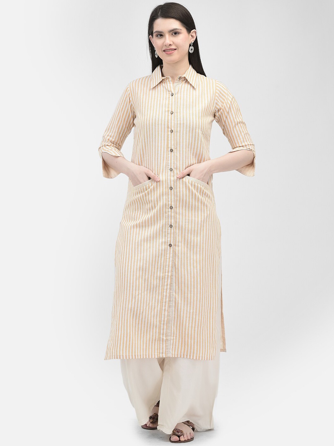 

Ojjasvi Striped Thread Work Kurta, Yellow