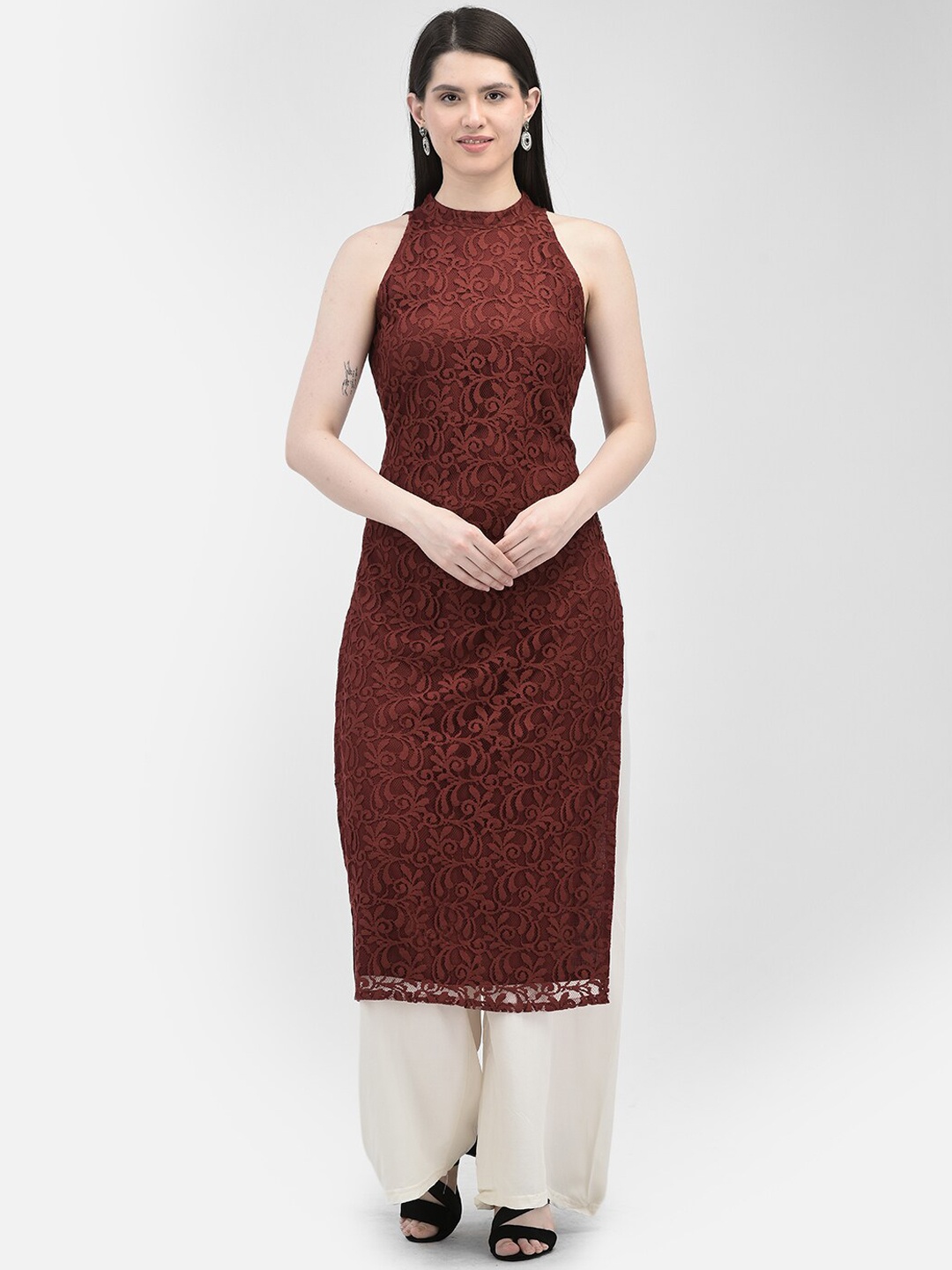 

Ojjasvi Floral Self Design Regular Kurta, Burgundy