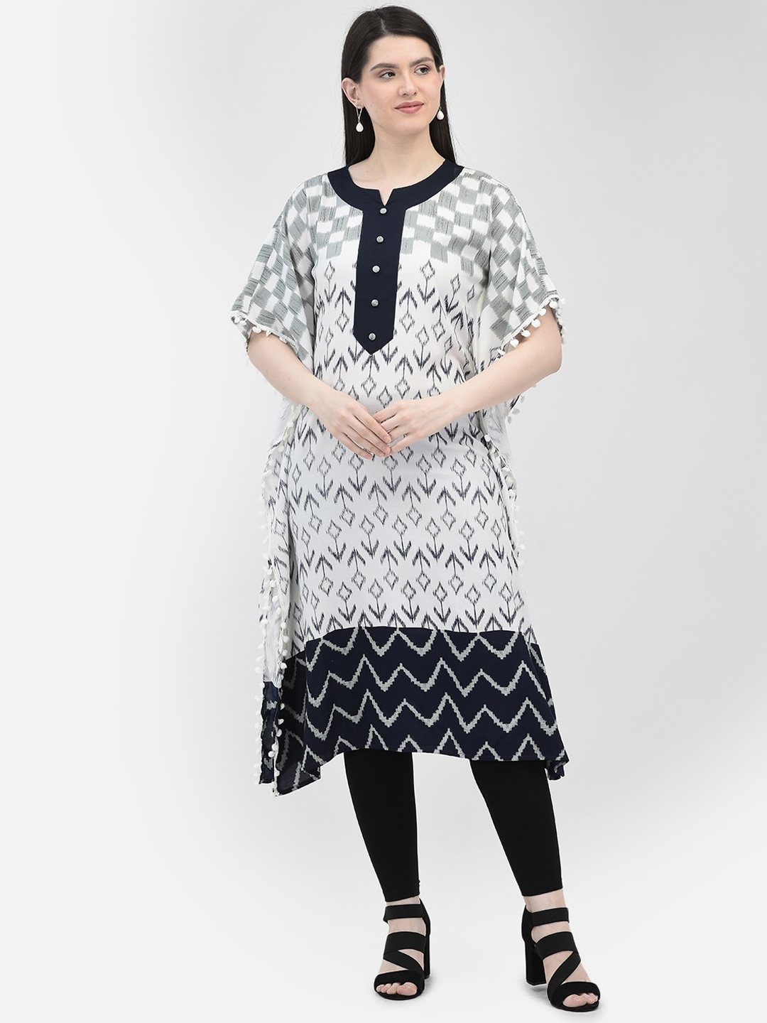 

Ojjasvi Geometric Printed Kaftan Kurta, White