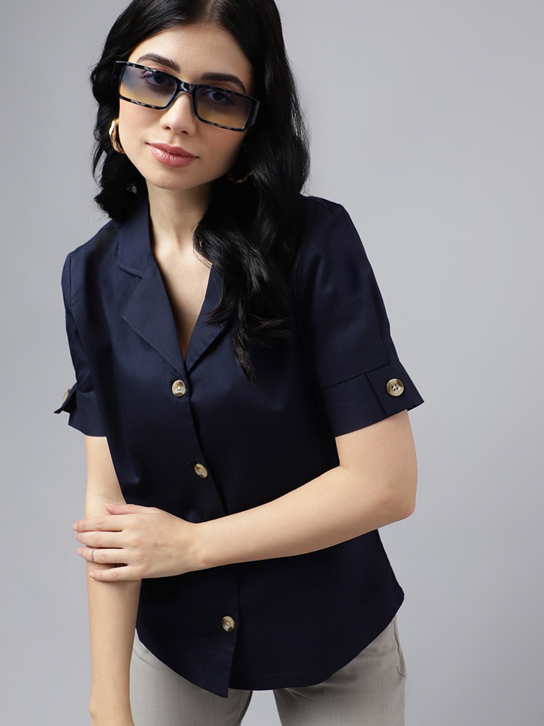 

Hancock Solid Pure Cotton Regular Fit Formal Shirt, Navy blue