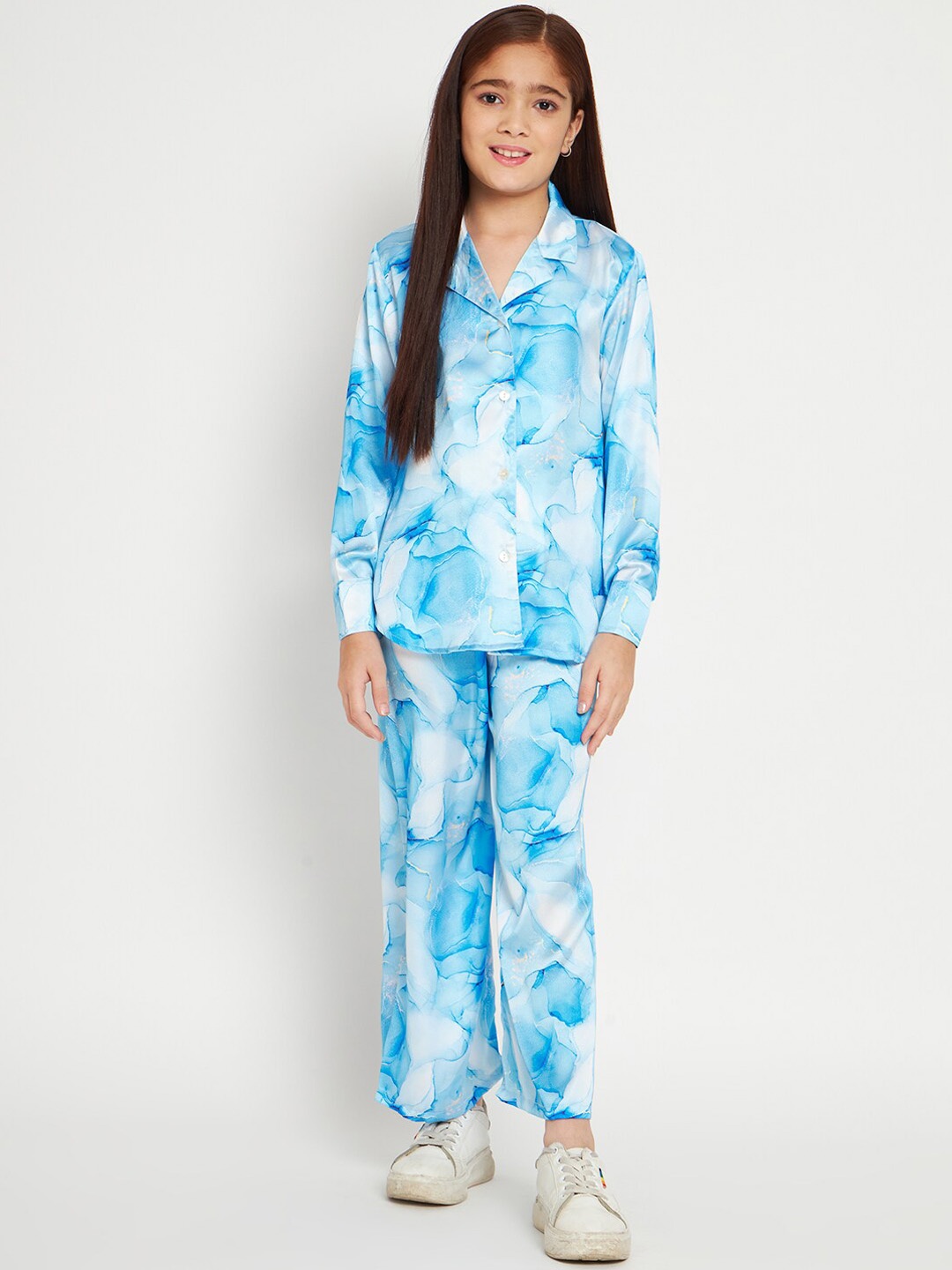 

Readiprint Girls Dyed Satin Shirt With Palazzos, Blue