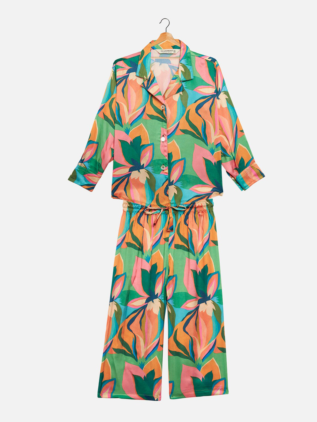

Readiprint Fashions Girls Printed Satin Shirt With Palazzos, Green