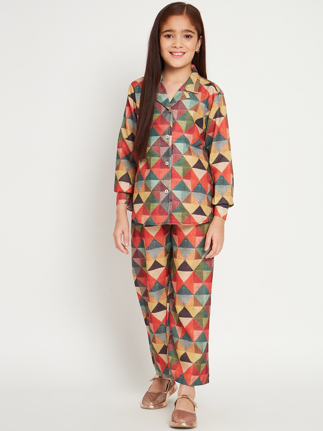 

Readiprint Fashions Girls Printed Pure Cotton Shirt with Trousers, Green