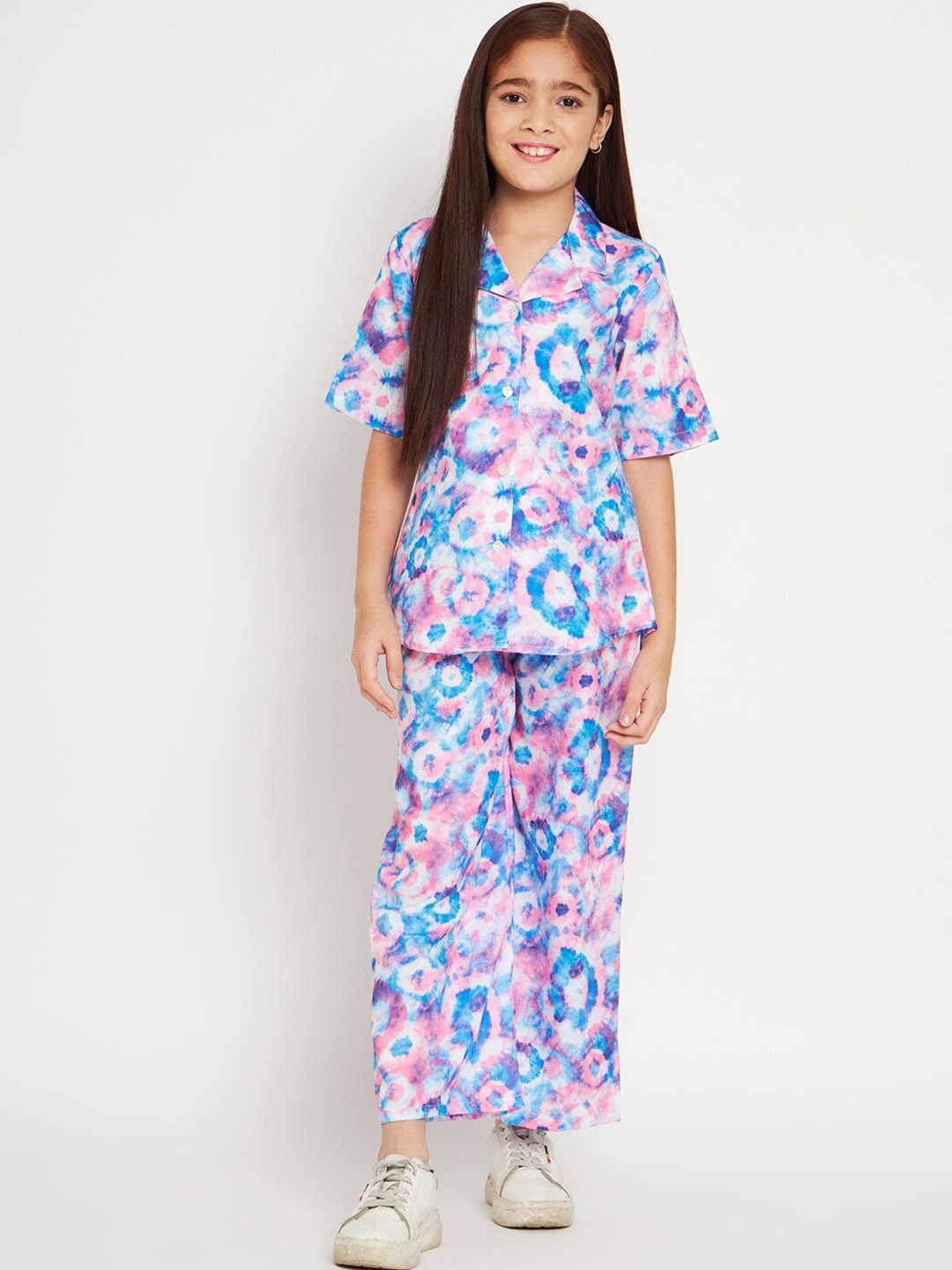 Readiprint Girls Printed Pure Cotton Shirt with Trousers, Blue