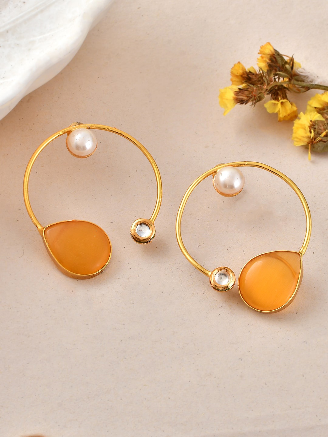 

Silvermerc Designs Contemporary Stone Hoop Earrings, Orange