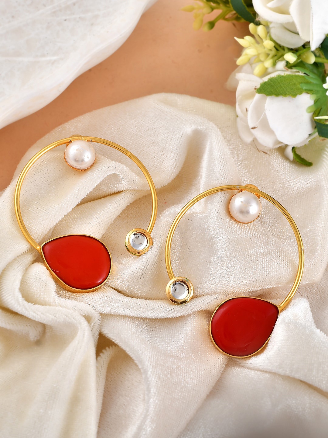 

Silvermerc Designs Contemporary Stone Hoop Earrings, Red