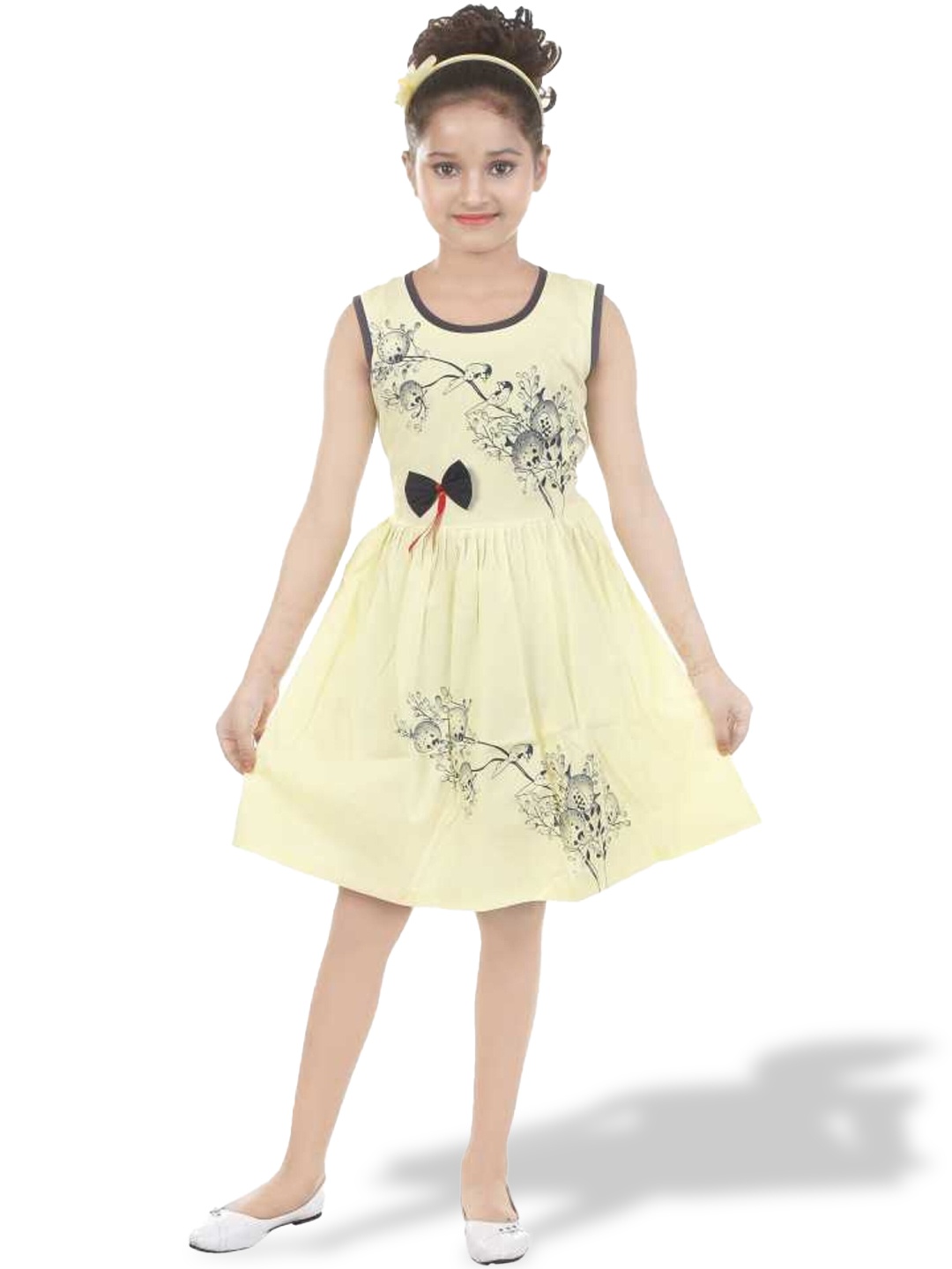 

BAESD Girls Floral Printed Pure Cotton Fit & Flare Dress, Yellow